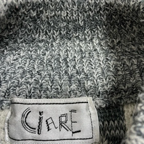 VTG 80s Alpine Grey White 3D Knit Jacquard Mock Neck Sweater L - Picture 4 of 5